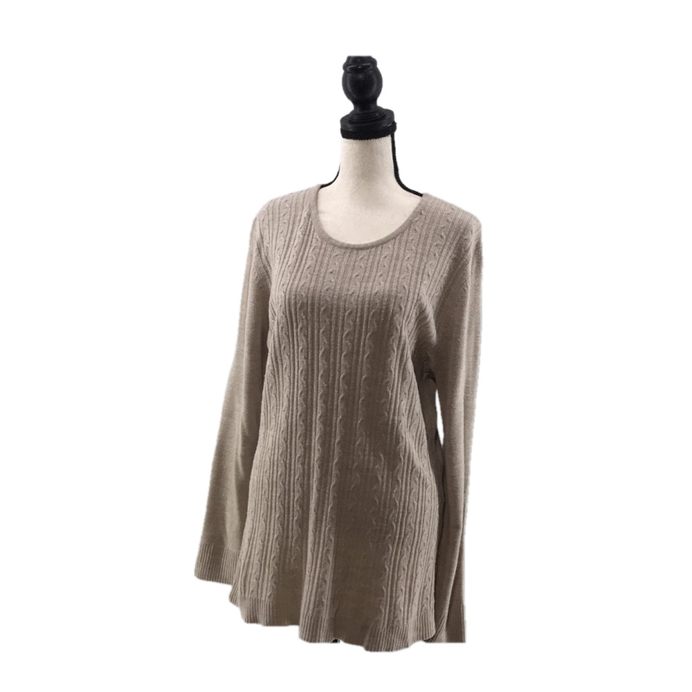 NAPA VALLEY—Womens Tan Scoop Neckline Lightweight Cable Knit Long Sweater—Sz PXL